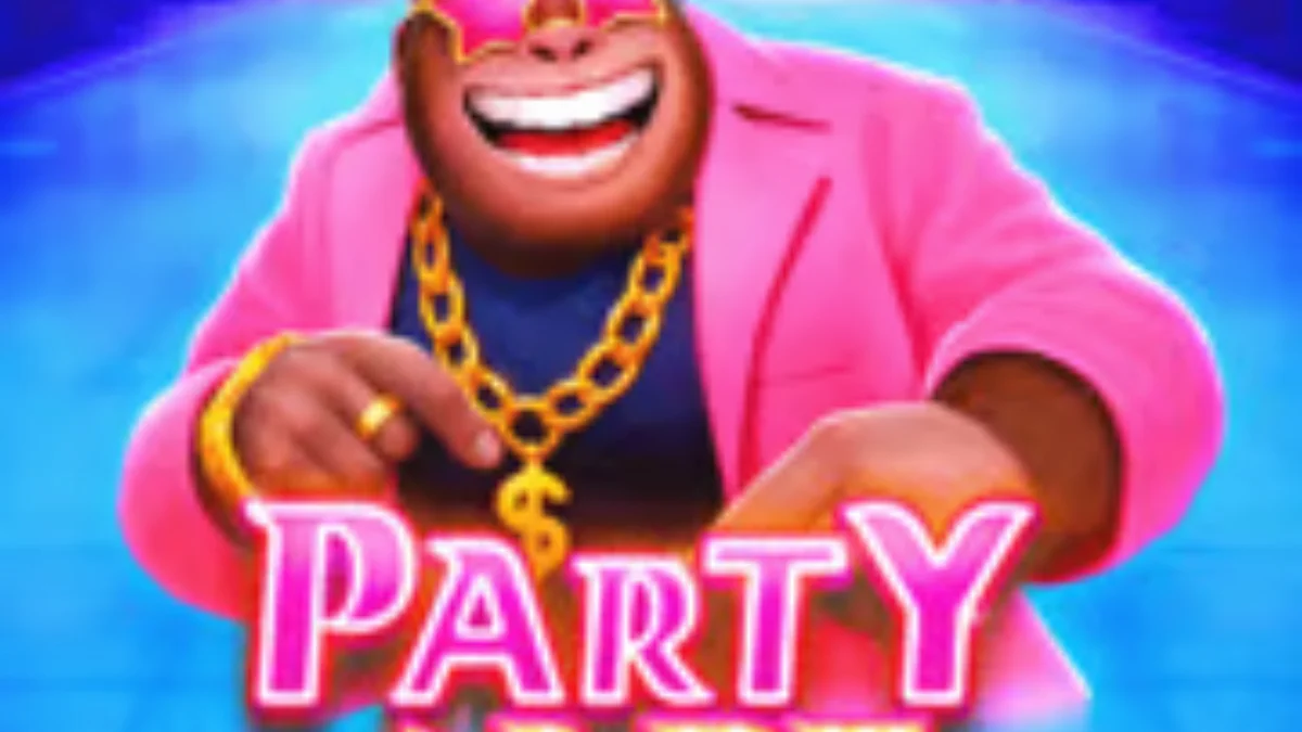 Interface vibrante e colorida do slot Party Ape com o personagem principal